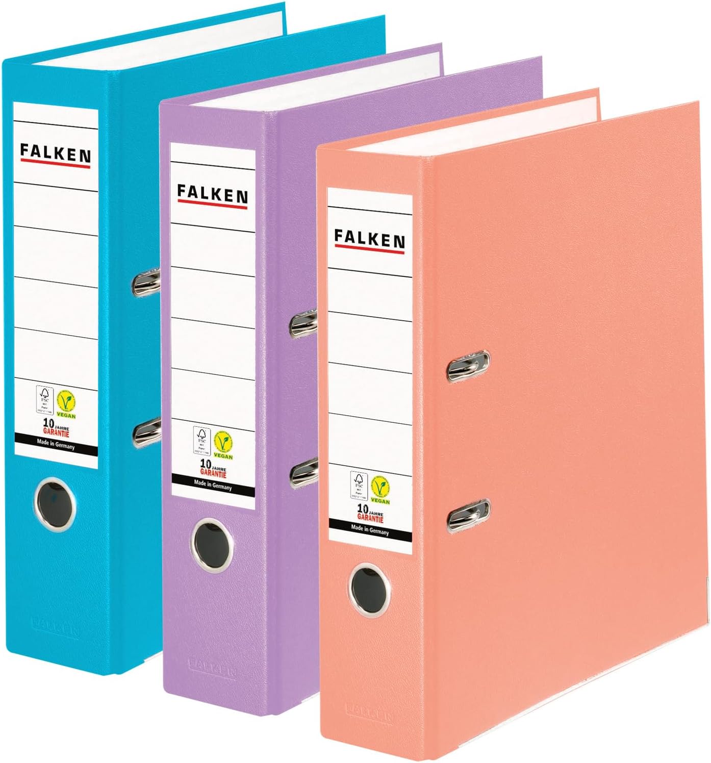 FALKEN 3x PP-Color Ordner 8 cm breit DIN A4 3 Pastellfarben sortiert
